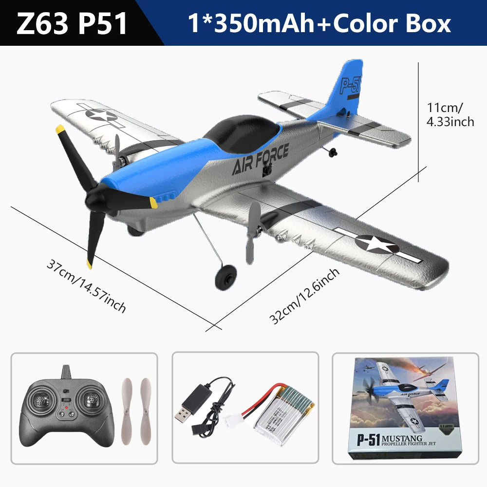 P51 Mustang Fighter 4CH Remote Control Aircraft Model Fixed Wing Aviation Model Aircraft 2.4G Electric Foam Glider Toys