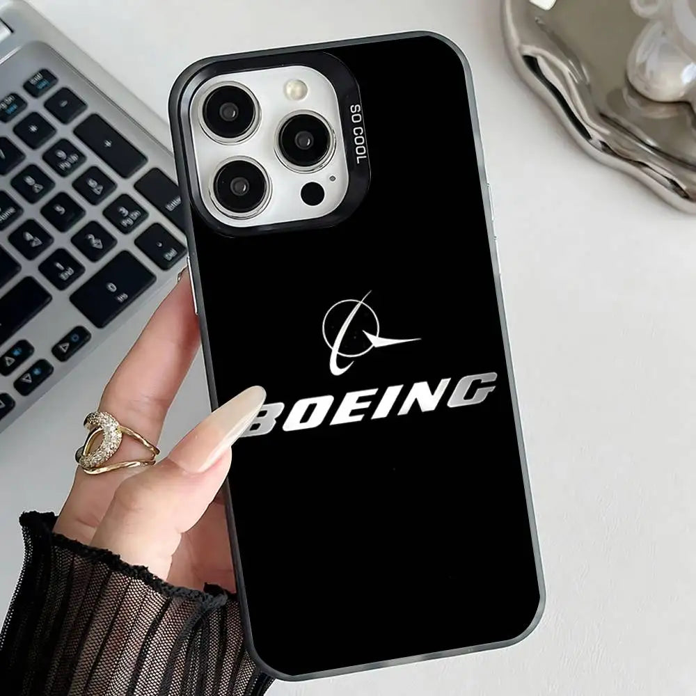B-BoeingS 777 Top Airplane Phone Case For iPhone 17,16,15,14,13,12,11,Pro,Max,Plus,E,Air,Mini Black IMD Cover