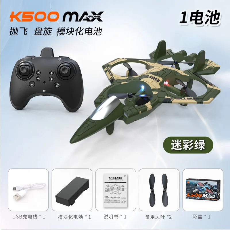 K500max Fighter Jet Quadcopter Drone Rolling Stunt Lights Rc Airplane no camera that can fly