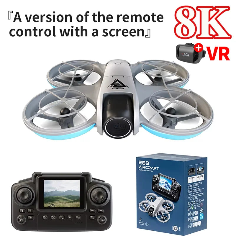 E69 Mini Drone Professional 8K Camera with WiFi FPV UAV Screen Remote Control and Obstacle Avoidance Quadcopter Kid Toy