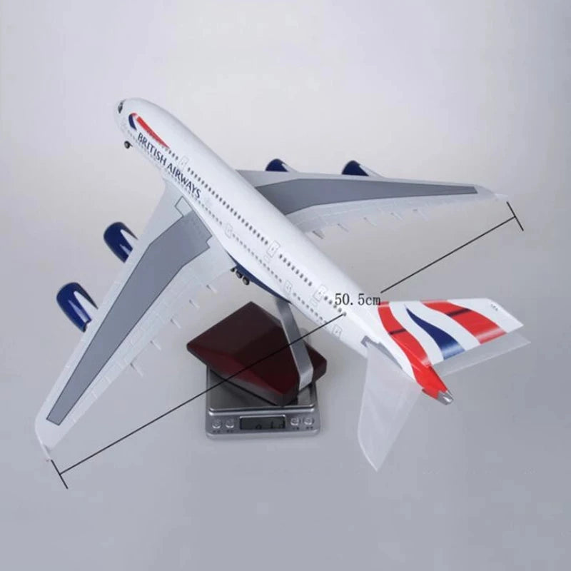 Airplane Kids Toys Scale 47CM British Airways Airlines A380 1:160 Model Plane Diecast Aircraft Model with LED Light Collection