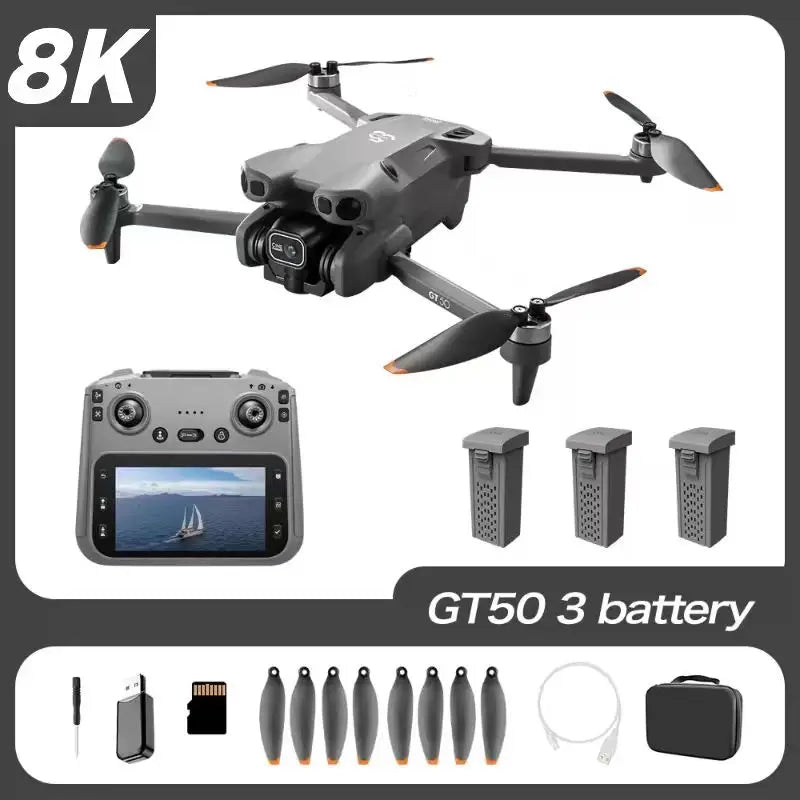 GT50 Drone FPV 8K Professional 4K HD Dual Camera WIFI Light Flow Brushless Motor Obstacle Avoidance Quadcopter Toys