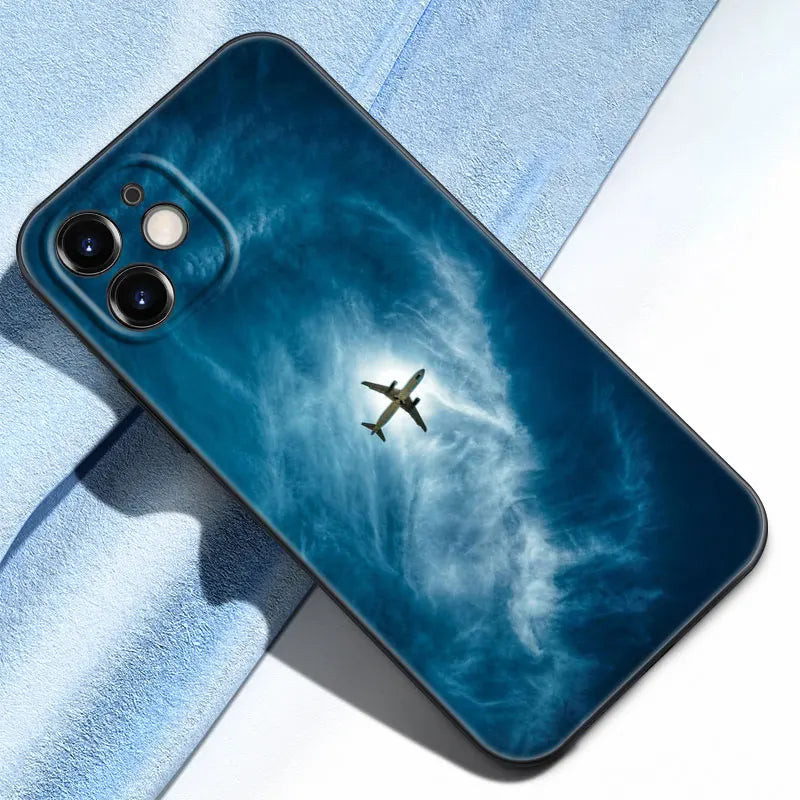 Aircraft Airplane Phone Case For Apple iPhone 13 12 Mini 11 Pro Max XR X XS MAX 6 6S 7 8 Plus 5 5S SE 2020 Black Cover Coque