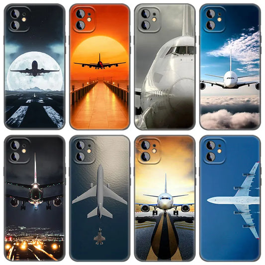 Aircraft Airplane Phone Case For Apple iPhone 13 12 Mini 11 Pro Max XR X XS MAX 6 6S 7 8 Plus 5 5S SE 2020 Black Cover Coque