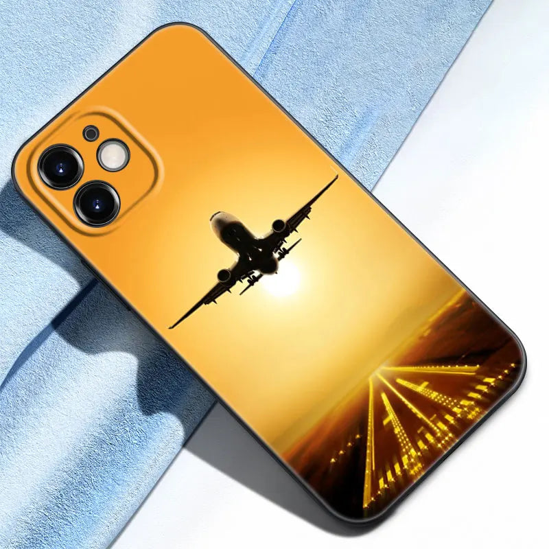 Aircraft Airplane Phone Case For Apple iPhone 13 12 Mini 11 Pro Max XR X XS MAX 6 6S 7 8 Plus 5 5S SE 2020 Black Cover Coque