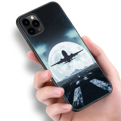 Aircraft Airplane Phone Case For Apple iPhone 13 12 Mini 11 Pro Max XR X XS MAX 6 6S 7 8 Plus 5 5S SE 2020 Black Cover Coque