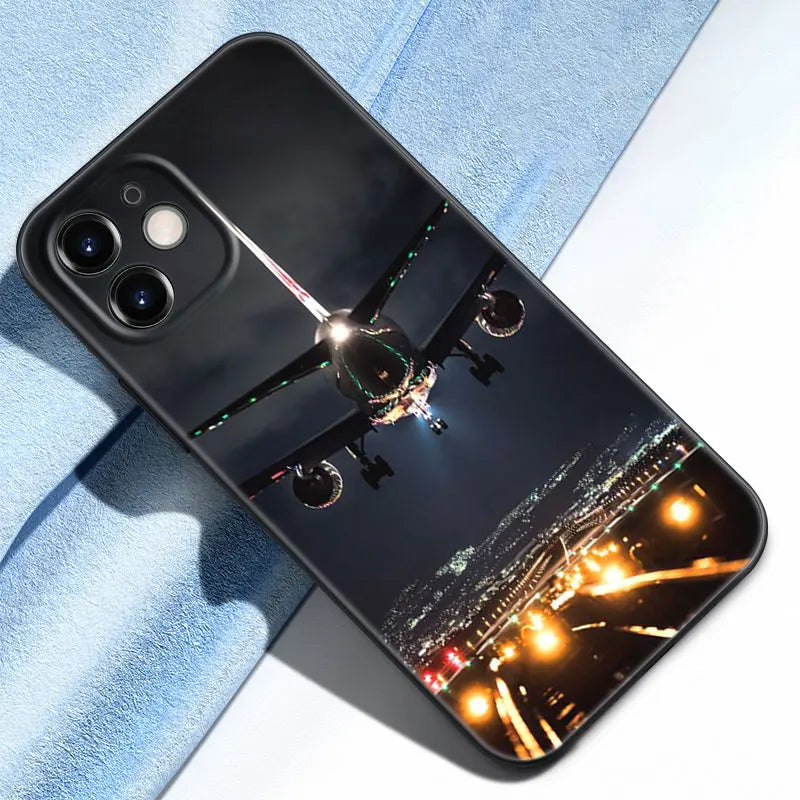 Aircraft Airplane Phone Case For Apple iPhone 13 12 Mini 11 Pro Max XR X XS MAX 6 6S 7 8 Plus 5 5S SE 2020 Black Cover Coque