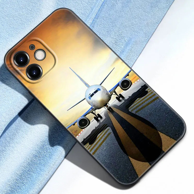 Aircraft Airplane Phone Case For Apple iPhone 13 12 Mini 11 Pro Max XR X XS MAX 6 6S 7 8 Plus 5 5S SE 2020 Black Cover Coque