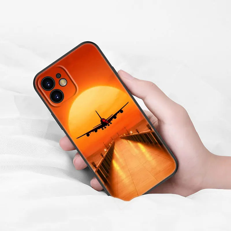 Aircraft Airplane Phone Case For Apple iPhone 13 12 Mini 11 Pro Max XR X XS MAX 6 6S 7 8 Plus 5 5S SE 2020 Black Cover Coque