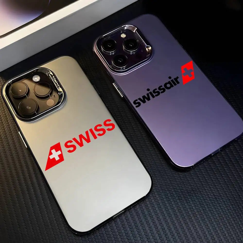Swiss International Air Lines logo Phone Case For iPhone 17 16 15 14 13 12 11 Pro Max Air multicolor Matte Laser Metallic Aurora