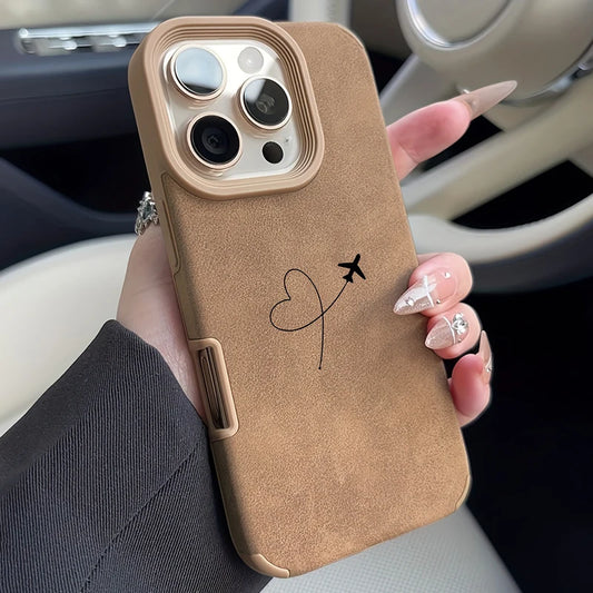 Airplane Route Love Heart Design Faux Leather Phone Case For iPhone 17 16 15 14 13 12 11 Pro Max XS X XR 16 15 Plus 17 Air Cover