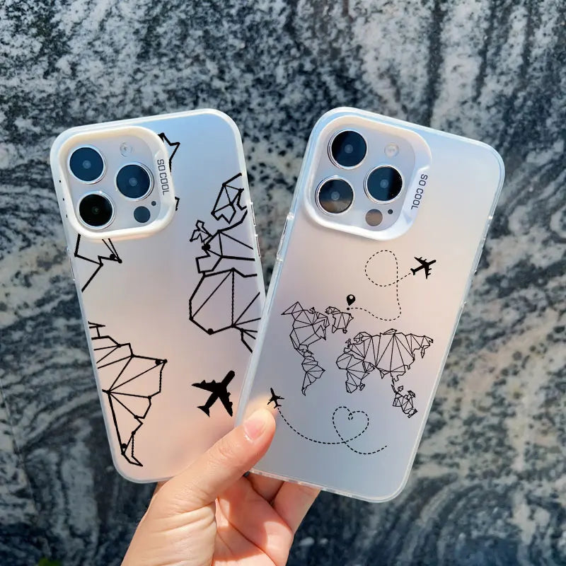 World Map Travel Airplane Phone Case For iphone 16 15 13 14 Pro Max Plus 11 12 Pro Max 13 Mini Back Shockproof Laser Covers