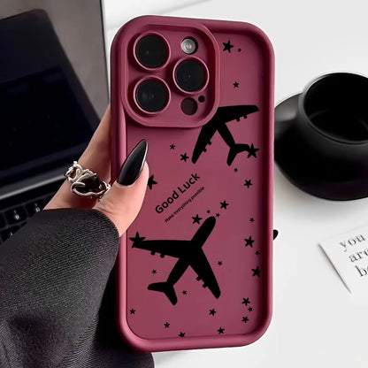 Shockproof Luxury Airplane Pattern Silicone Case For iPhone 16 15 14 Pro Max 11 12 13 Pro 16E XR 15 16 Plus Soft TPU Phone Cover
