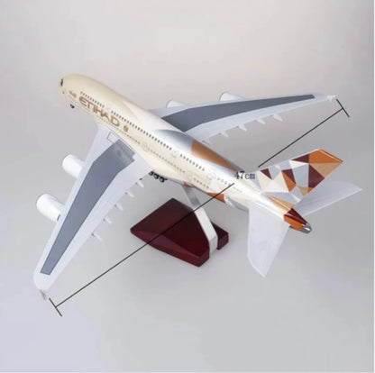 A380 Etihad 47CM Scale Aircraft Model for Airbus Model Airplane 380 Die-cast Resin Aircraft Collection Display Business or Birth