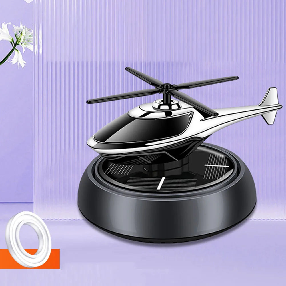 Vehicle Diffuser Air Purifier Solar Powered Rotating Styled Like Airplane for Car and Table Use with Plant Extract Scent