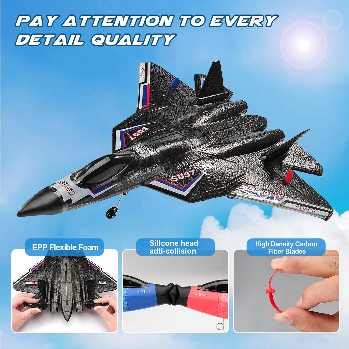 SU57 RC Plane 2.4G Remote Control Aircraft with Light Fixed Wing Hand Throwing Foam Remote Control Airplane Children Toys  Gifts