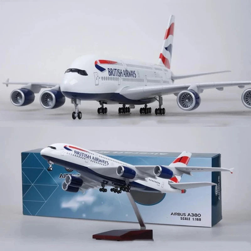 Airplane Kids Toys Scale 47CM British Airways Airlines A380 1:160 Model Plane Diecast Aircraft Model with LED Light Collection