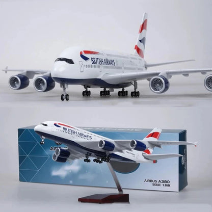 Airplane Kids Toys Scale 47CM British Airways Airlines A380 1:160 Model Plane Diecast Aircraft Model with LED Light Collection