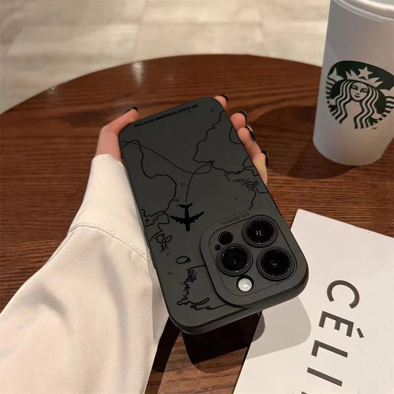 Travel-nspired Airplane Route Desian Phone Case For iPhone 16 15 14 13 12 11 Pro Max Mini 7 8 Plus XR XS Max Soft Silicone Cover