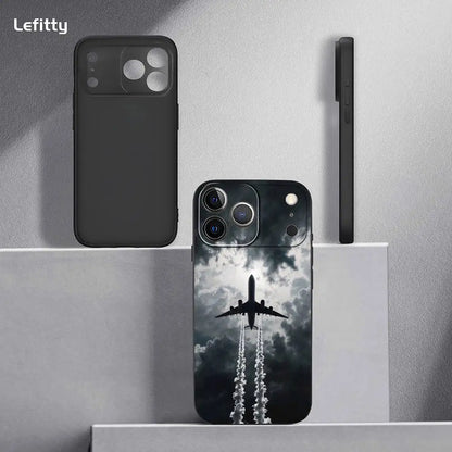 Airplane Plane Fly Travel Cloud Phone Case For IPhone 17 16 15 14 13 12 11 Pro Max Plus Mini Black Frosted Soft Shell Funda
