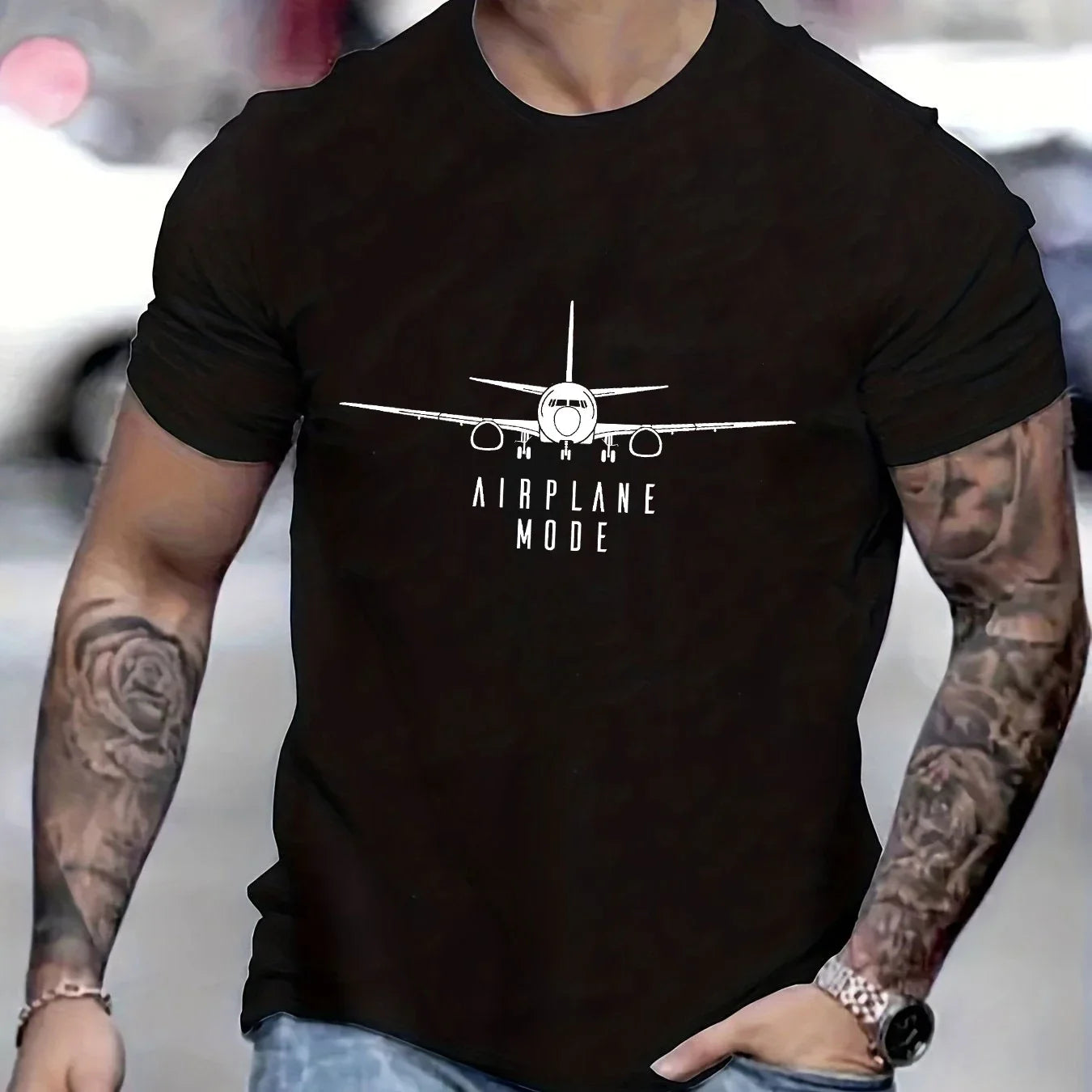 Shirts for Men Airplane Mode Travel T-shirts Short Sleeve Clothing Men's Tops