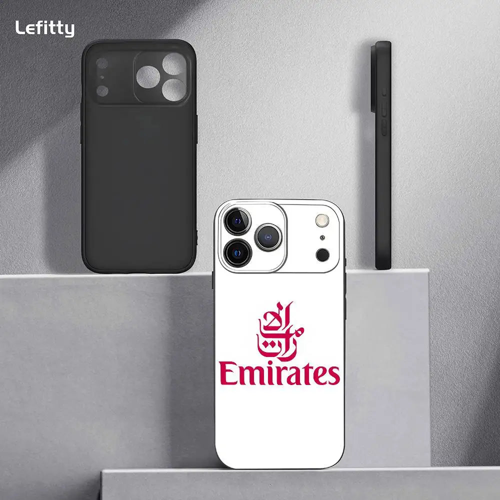 Emirates Airlines Phone Case For iPhone 17 16 15 14 13 12 11 Pro Max Plus Mini Black Frosted Soft Shell Funda