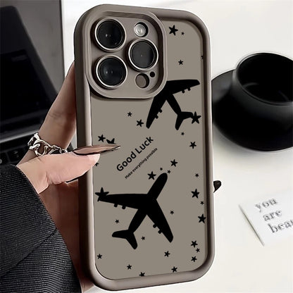Shockproof Luxury Airplane Pattern Silicone Case For iPhone 16 15 14 Pro Max 11 12 13 Pro 16E XR 15 16 Plus Soft TPU Phone Cover