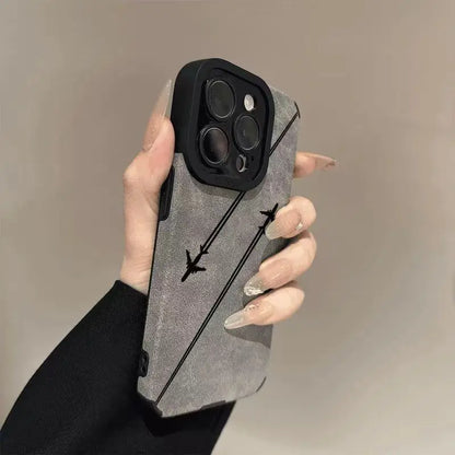 16 Plus Double Lines Plane Silicone Case For iPhone 13 14 15 17 Pro Max Air 11 12 Mini Soft Shockproof Matte Leather Cover