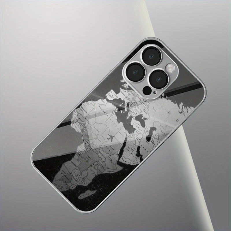 Minimalist Creative World Map Design Electroplated Silver Phone Case For Samsung Galaxy S25 S24 S23 Ultra Plus FE Glass Cover