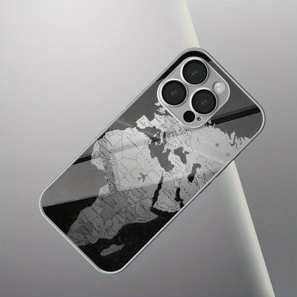 Minimalist Creative World Map Design Electroplated Silver Phone Case For Samsung Galaxy S25 S24 S23 Ultra Plus FE Glass Cover