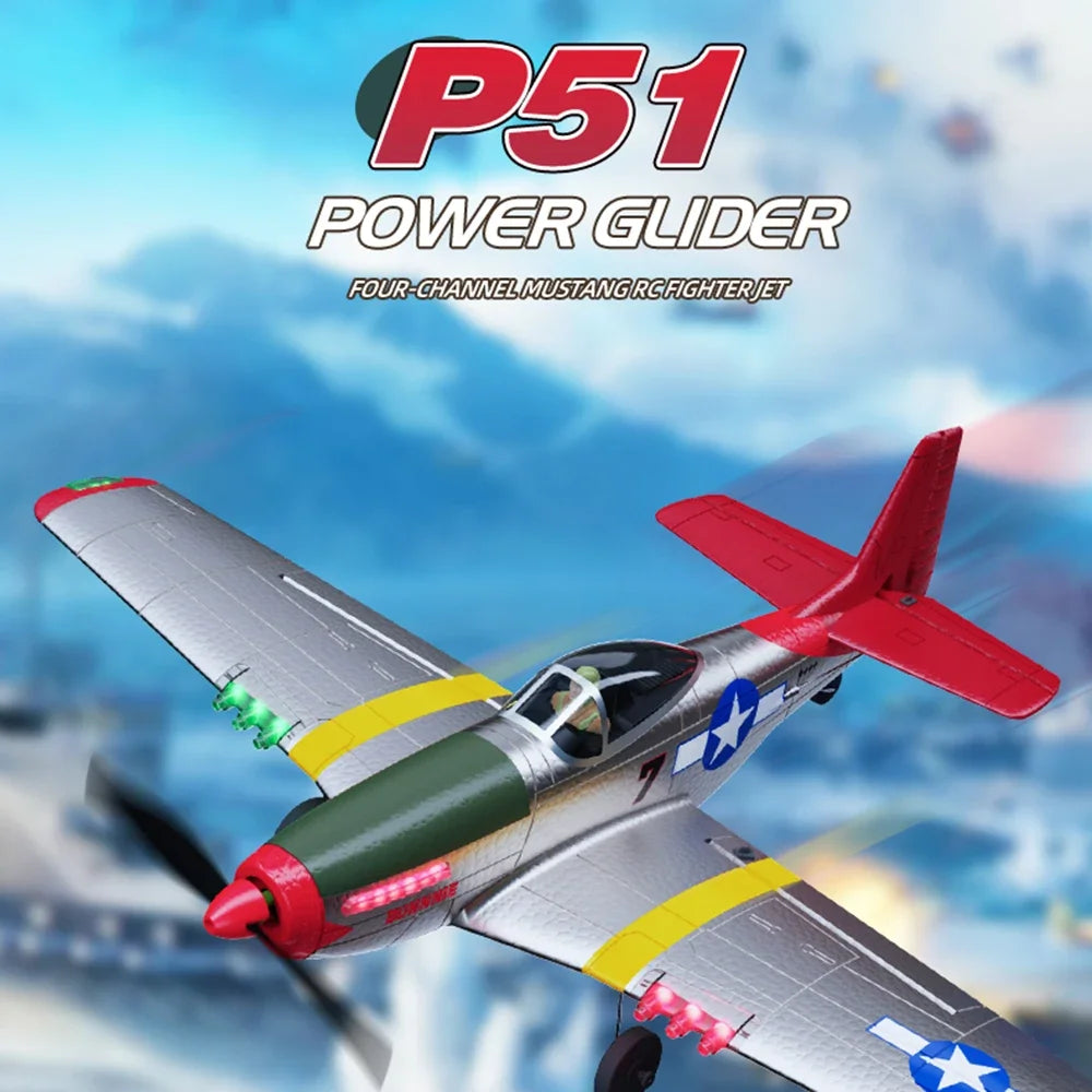 P51 Mustang Fighter 4CH Remote Control Aircraft Model Fixed Wing Aviation Model Aircraft 2.4G Electric Foam Glider Toys