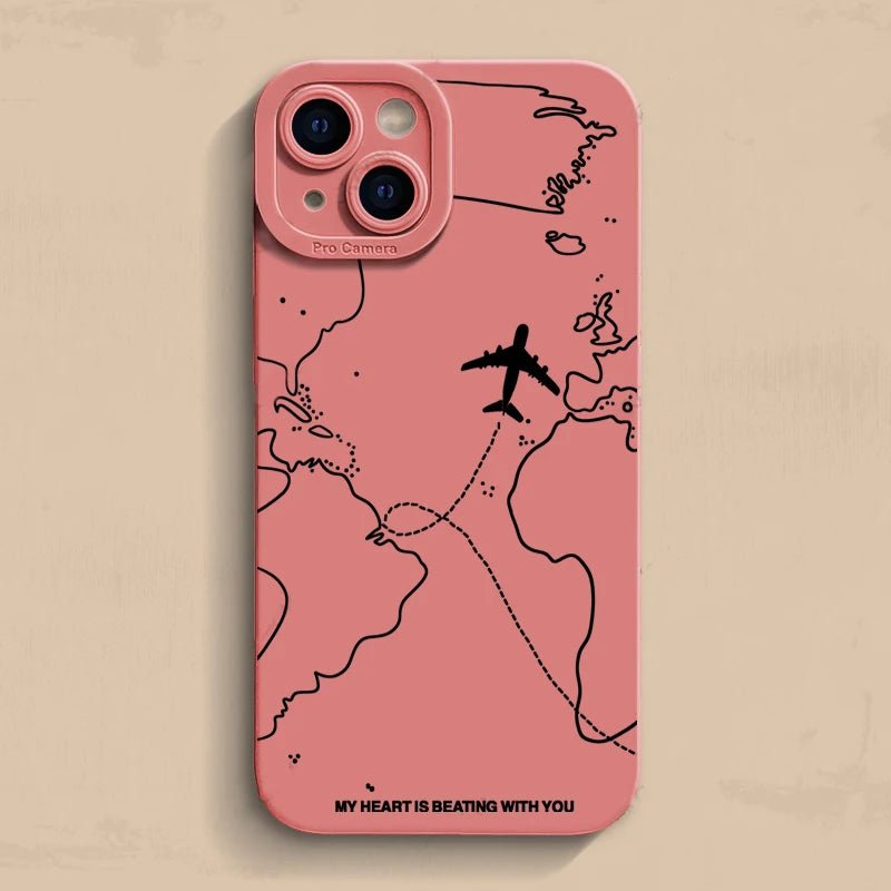 Travel-nspired Airplane Route Desian Phone Case For iPhone 16 15 14 13 12 11 Pro Max Mini 7 8 Plus XR XS Max Soft Silicone Cover