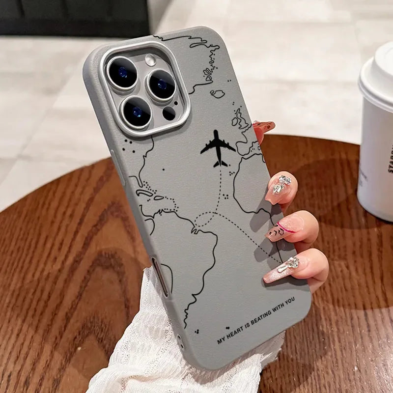 Airplane Lichee Design Leather Phone Case For iPhone 17 16 15 14 Pro Max 13 12 11 XS X XR 7 8 16 Plus SE2 Shockproof Soft Cover