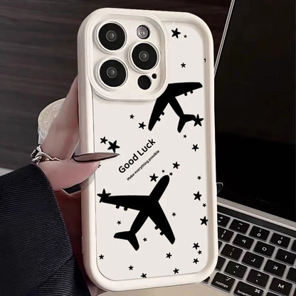 Shockproof Luxury Airplane Pattern Silicone Case For iPhone 16 15 14 Pro Max 11 12 13 Pro 16E XR 15 16 Plus Soft TPU Phone Cover