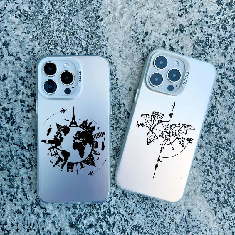 World Map Travel Airplane Phone Case For iphone 16 15 13 14 Pro Max Plus 11 12 Pro Max 13 Mini Back Shockproof Laser Covers