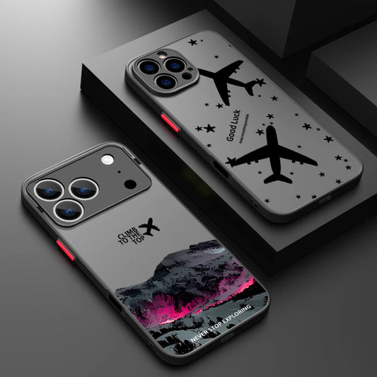 Snow Mountain Airplane Phone Case For iPhone 17 Air 16 15 14 Pro Max 13 12 17 Pro 16e 11 Matte Shockproof Soft Edge Hard Cover