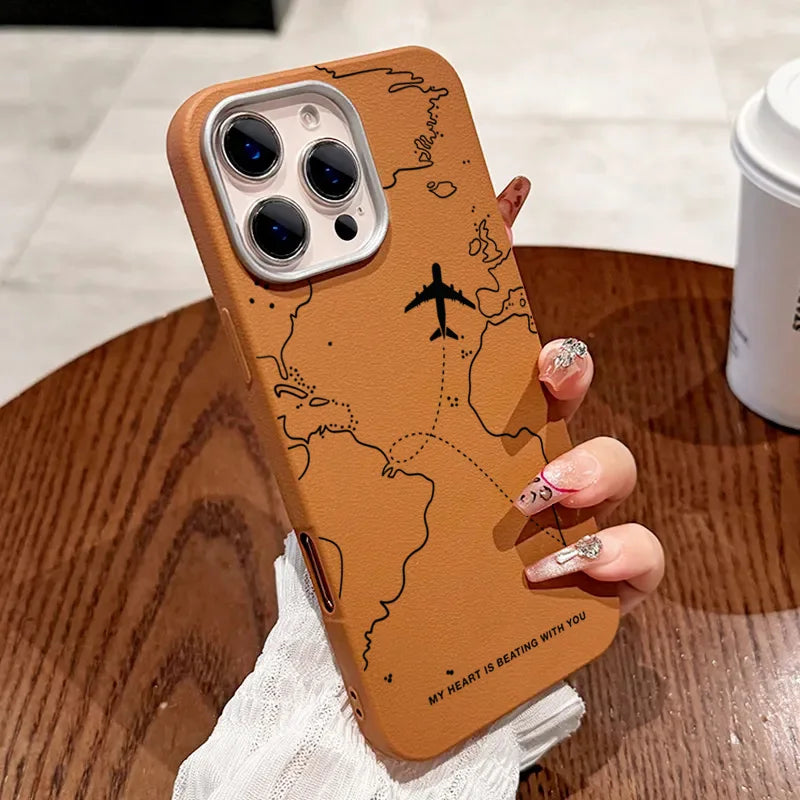 Airplane Lichee Design Leather Phone Case For iPhone 17 16 15 14 Pro Max 13 12 11 XS X XR 7 8 16 Plus SE2 Shockproof Soft Cover
