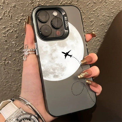 Silver Matte Line Heart Airplane Phone Case For iPhone 15 14 13 12 11 16 Pro Max 16E 7 8 Plus X XR XS MAX SE2 Hard Back Cover