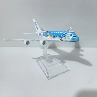 JASON TUTU 15CM ANA sea turtle painting Airbus A380 Airplane Model Aircraft Model Diecast Metal Planes Model All Nippon Airways