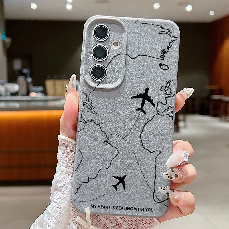 Airplane Route Case For Samsung Galaxy S24 S23 S22 S25 Ultra Edge S21 FE A14 A34 A16 A26 A36 A56 A15 A35 A52 A53 A54 A55 5G Capa
