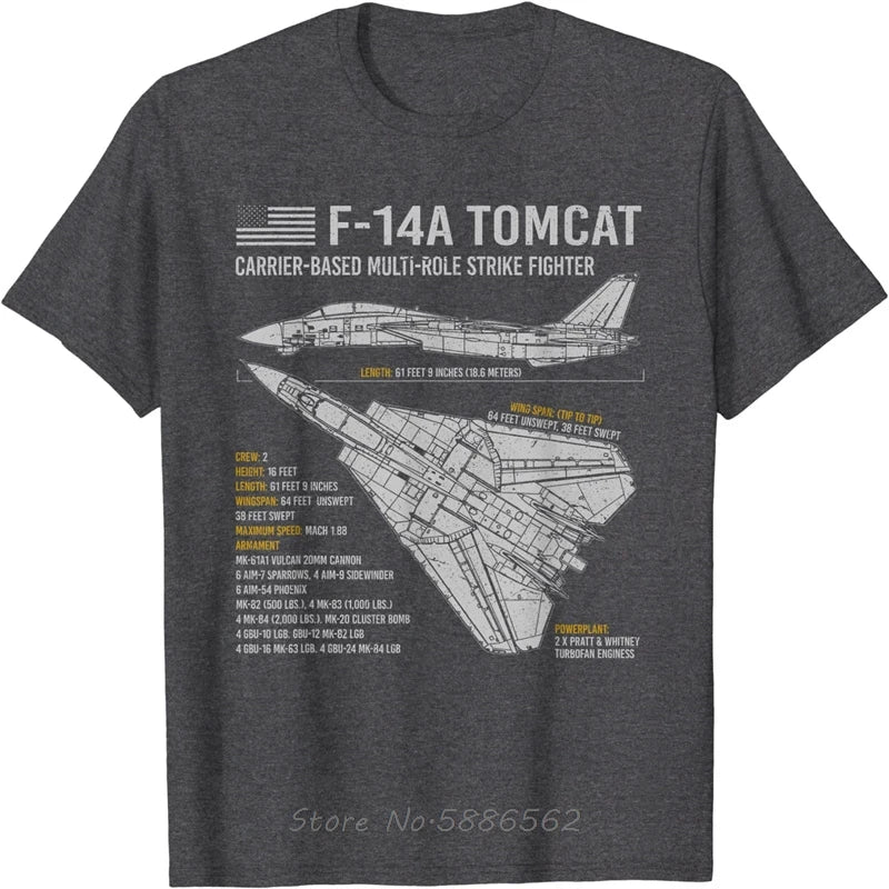 F-14 Tomcat F14 Aircraft Airplane Blueprint Schematic Men T-Shirt Oversized Unisex T Shirt Cotton