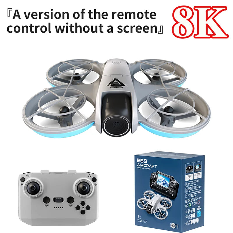 E69 Mini Drone Professional 8K Camera with WiFi FPV UAV Screen Remote Control and Obstacle Avoidance Quadcopter Kid Toy