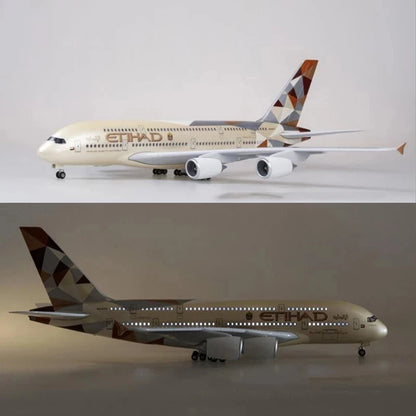 A380 Etihad 47CM Scale Aircraft Model for Airbus Model Airplane 380 Die-cast Resin Aircraft Collection Display Business or Birth