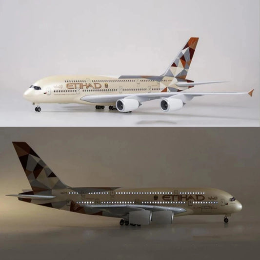 A380 Etihad 47CM Scale Aircraft Model for Airbus Model Airplane 380 Die-cast Resin Aircraft Collection Display Business or Birth