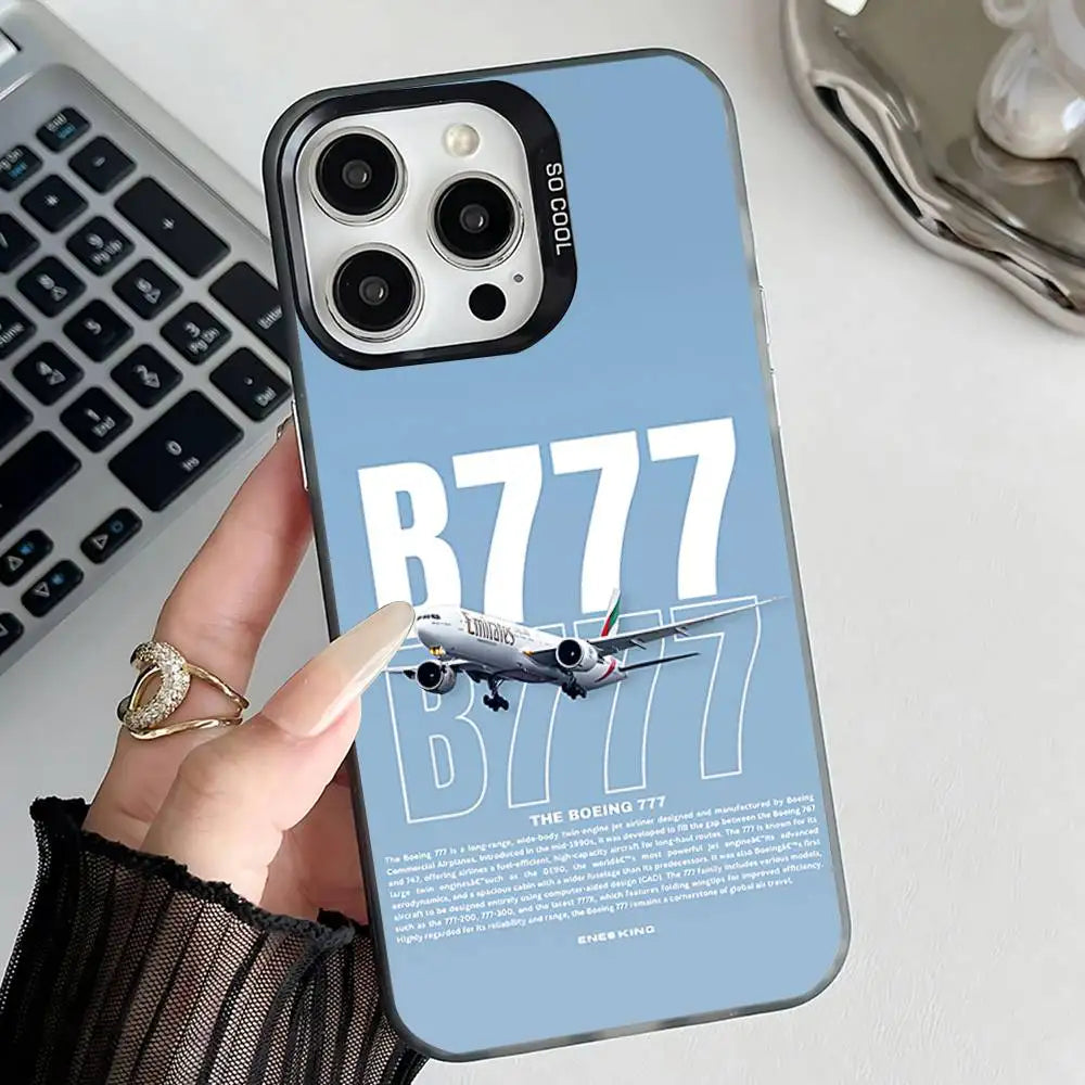 B-BoeingS 777 Top Airplane  Phone Case For iPhone 17,16,15,14,13,12,11,Pro,Max,Plus,E,Air,Mini Black IMD Cover