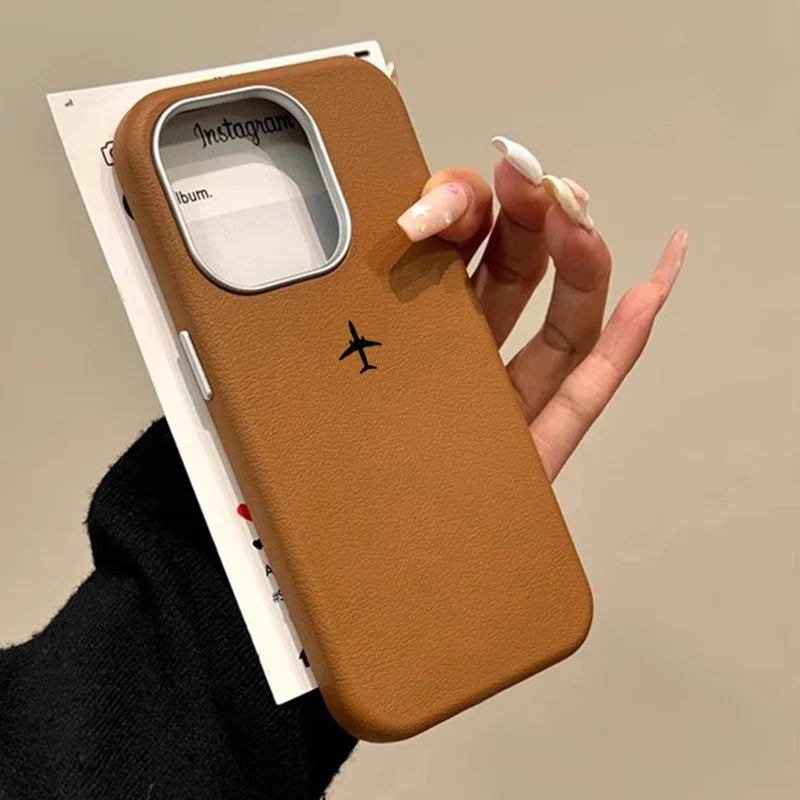 Airplane Lichee Design Leather Phone Case For iPhone 17 16 15 14 Pro Max 13 12 11 XS X XR 7 8 16 Plus SE2 Shockproof Soft Cover