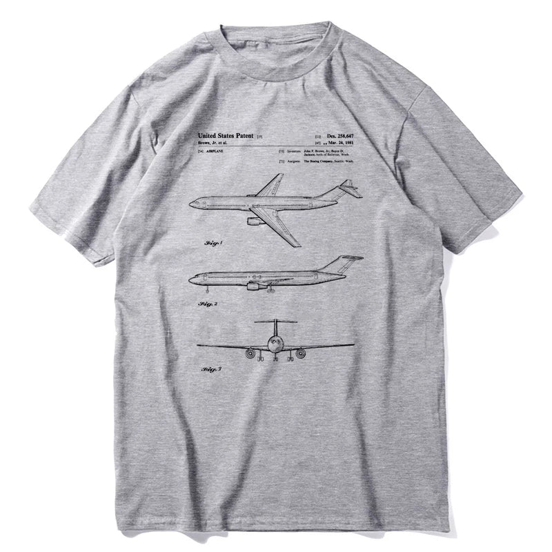 Men's  Patent Print of 1981 Boeing 777 Airliner Novelty Pure Cotton Tees Short Sleeve Airplane Lover