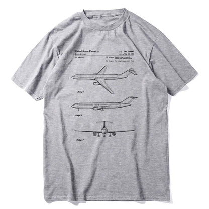 Men's  Patent Print of 1981 Boeing 777 Airliner Novelty Pure Cotton Tees Short Sleeve Airplane Lover
