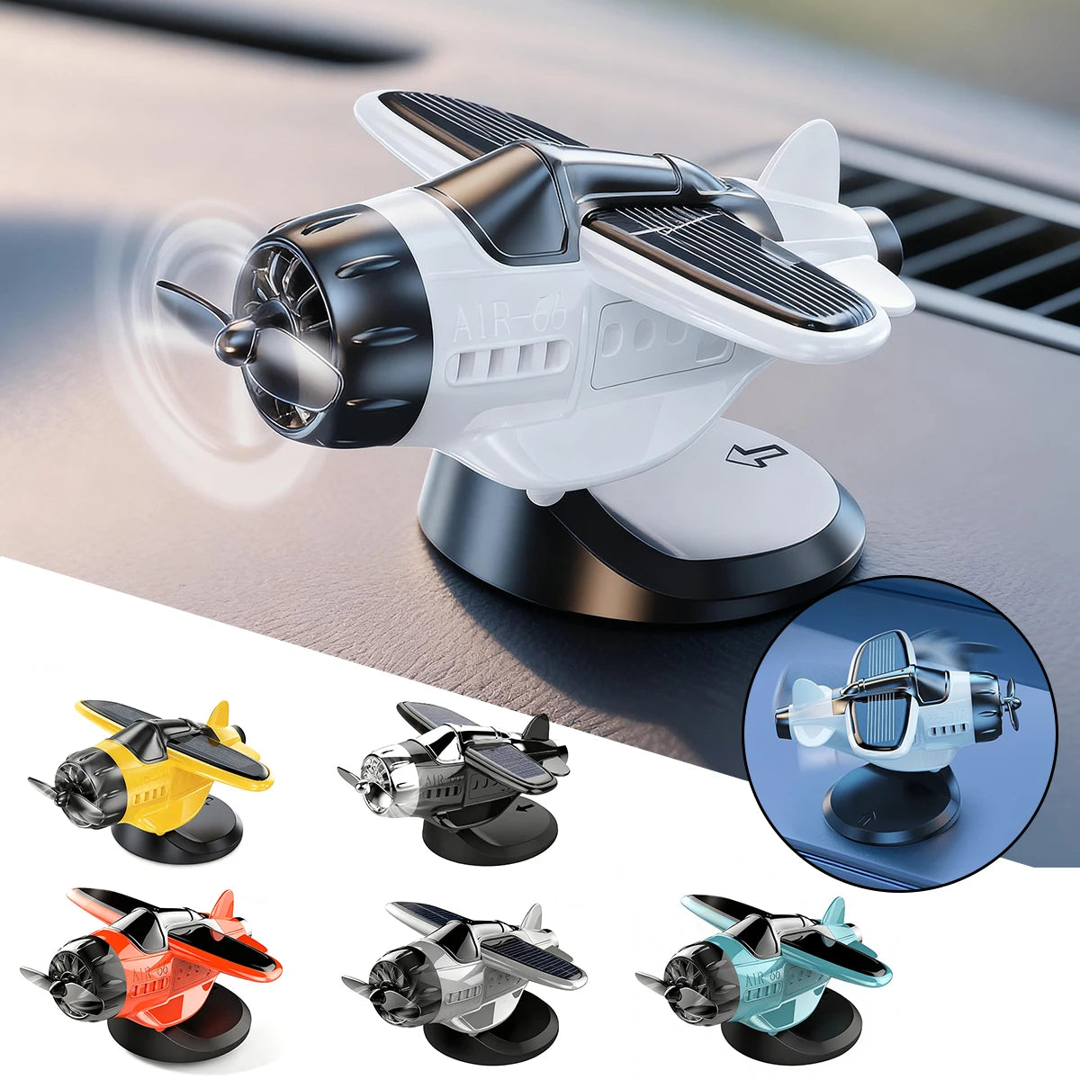 Car Solar Airplane Ornaments 360 Rotary Creative Car Center Console Powered Aircraft Ornaments Car Interior Decor Accessories