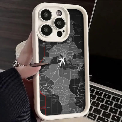 Soft Liquid Silicone Phone Case For iPhone 11 12 13 14 15 16 Pro Max XS X XR 7 8 15 16 Plus Travel-Inspired Airplane Route Cover